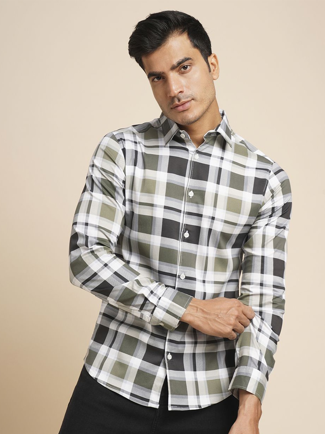 

Mast & Harbour Men Relaxed Tartan Checks Opaque Checked Casual Shirt, Green