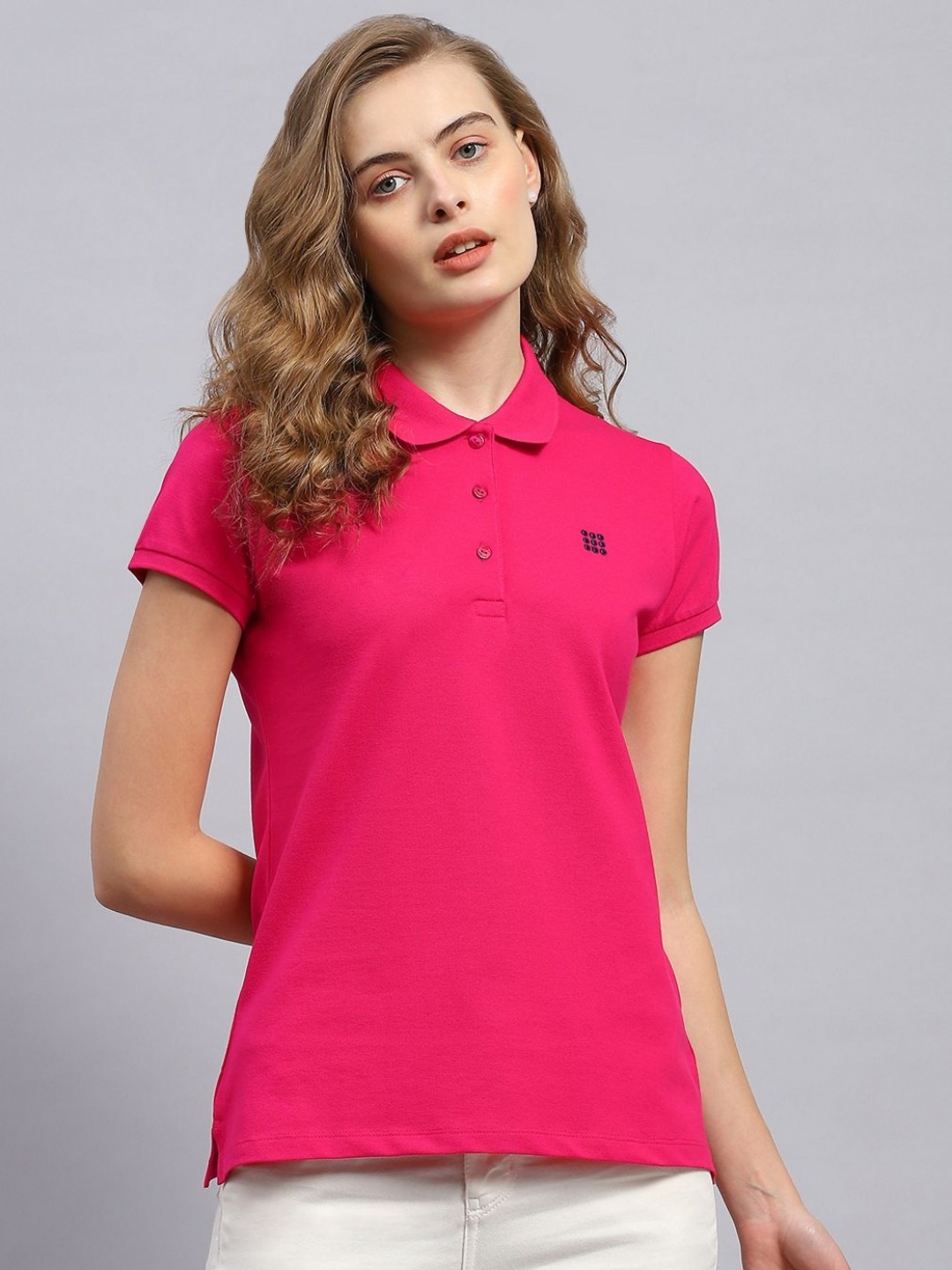 

rock.it Women Polo Collar Extended Sleeves T-shirt, Pink