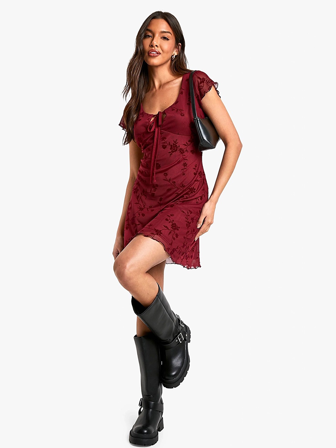 

LULU & SKY Print Flutter Sleeve A-Line Dress, Maroon