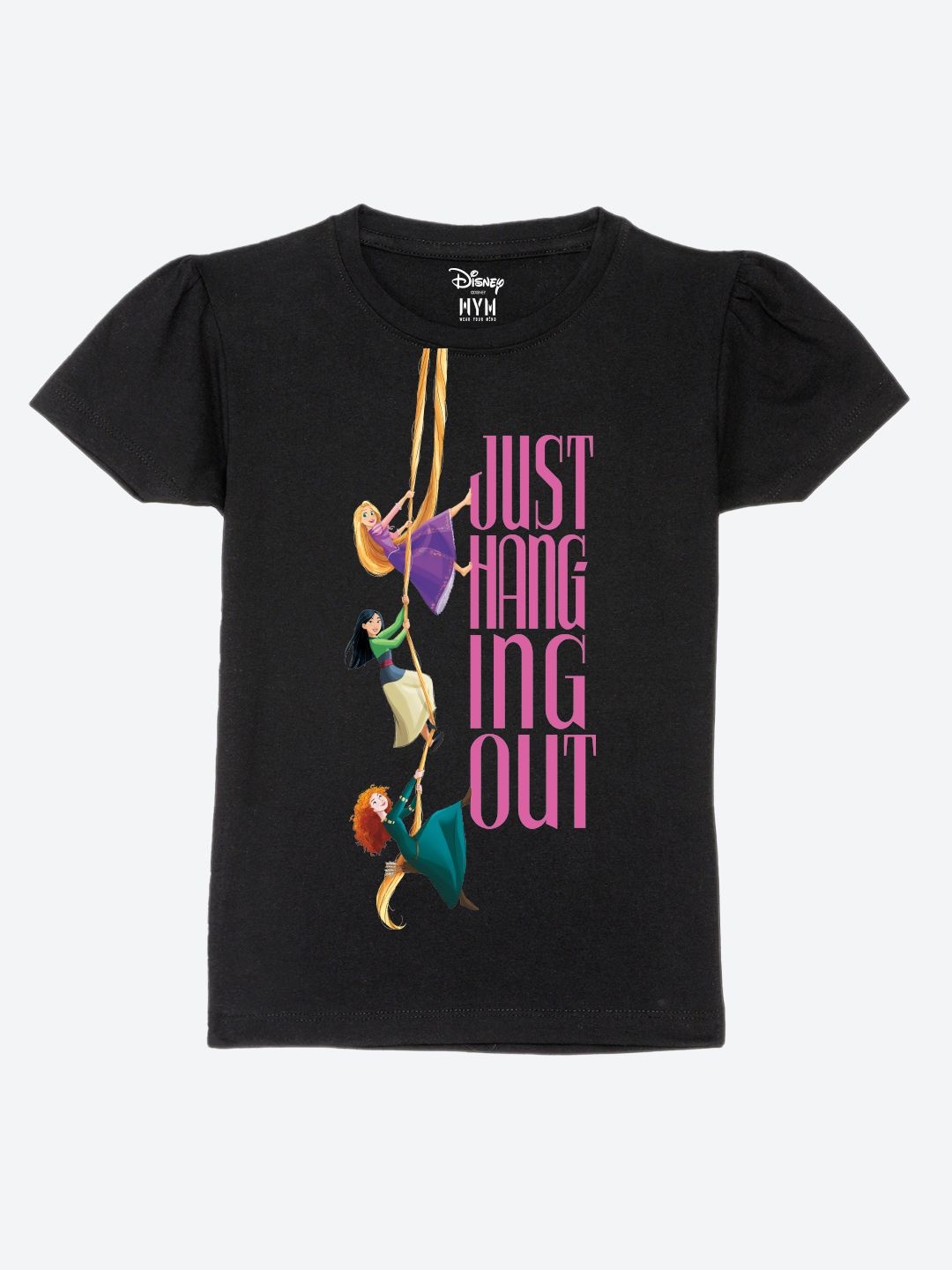 

Wear Your Mind Girls Printed Puff Sleeves Pure Cotton T-shirt, Black
