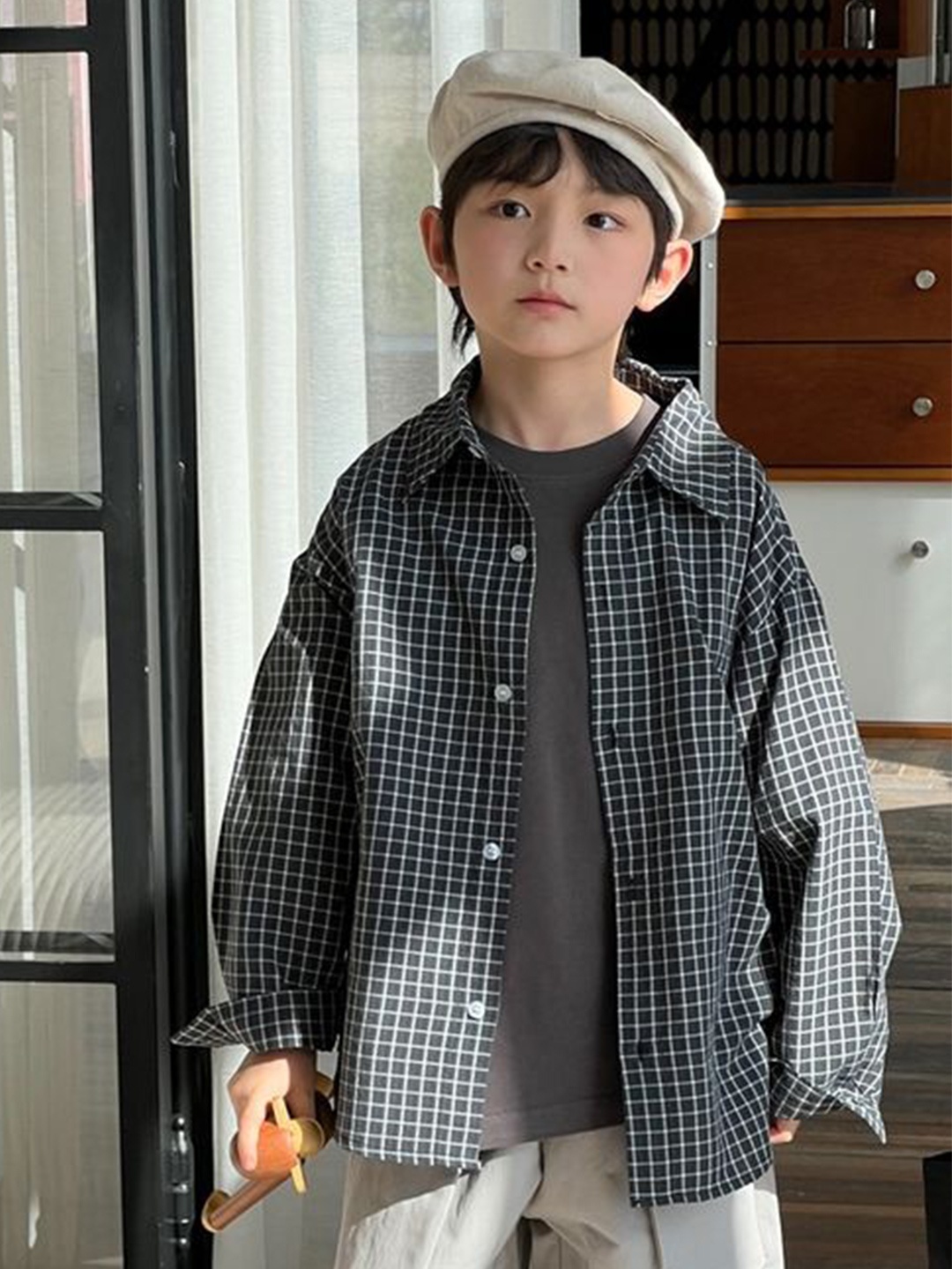 

LULU & SKY Unisex Kids Tartan Checks Opaque Checked Casual Shirt, Black