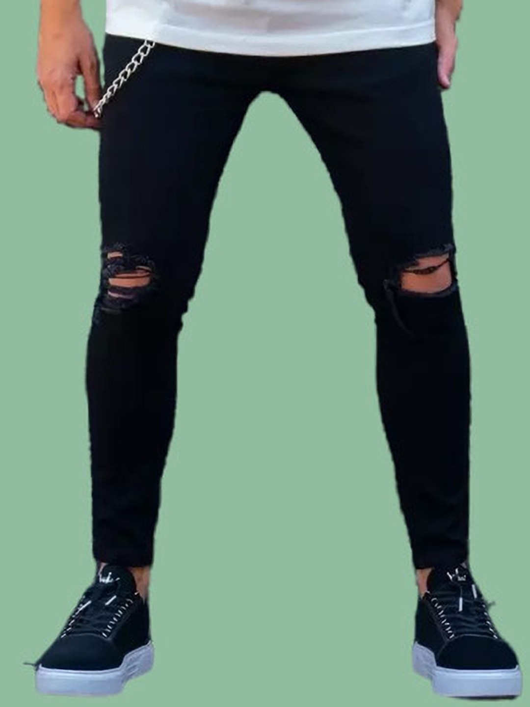

COMFITS Men Classic Slash Knee Stretchable Jeans, Black