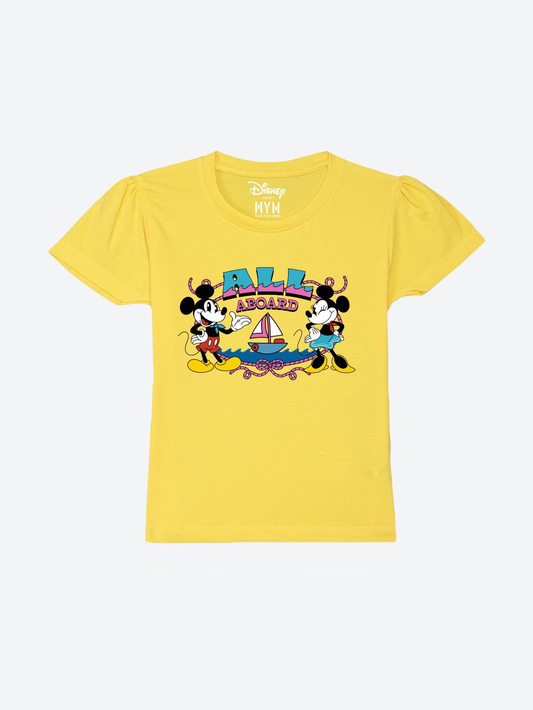 

Wear Your Mind Girls Printed Puff Sleeves Pure Cotton Applique T-shirt, Yellow