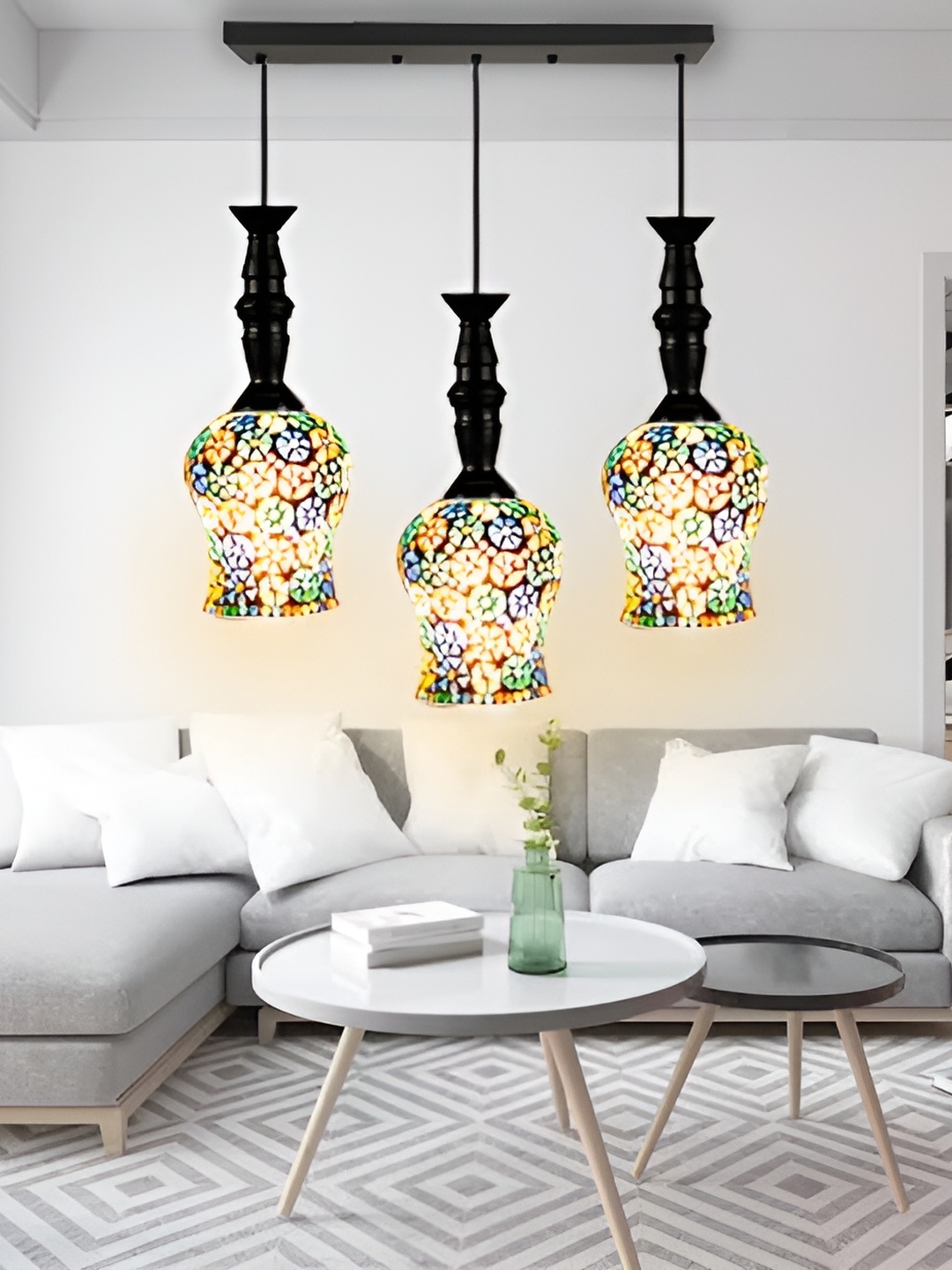 

GAUVIK Green & Blue Printed Glass Ceiling Lamp