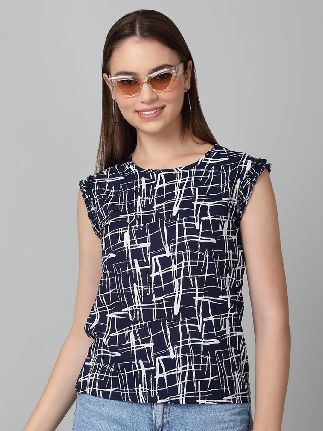 

SZN Print Top, Navy blue