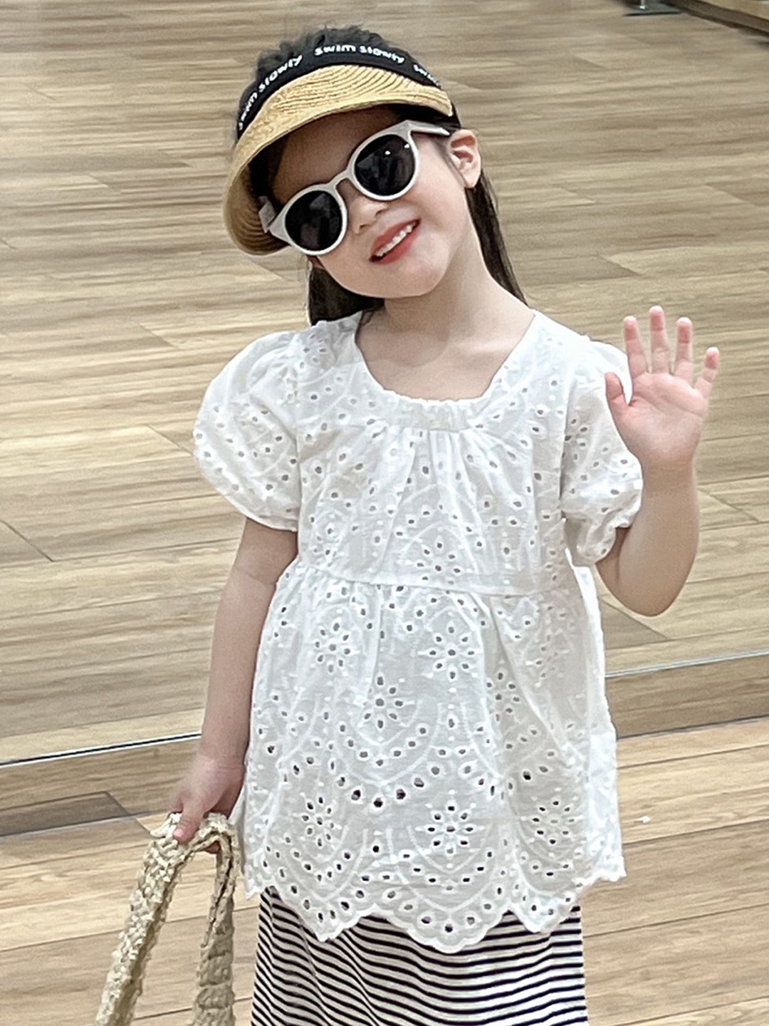 

LULU & SKY Puff Sleeve Cotton Top, White