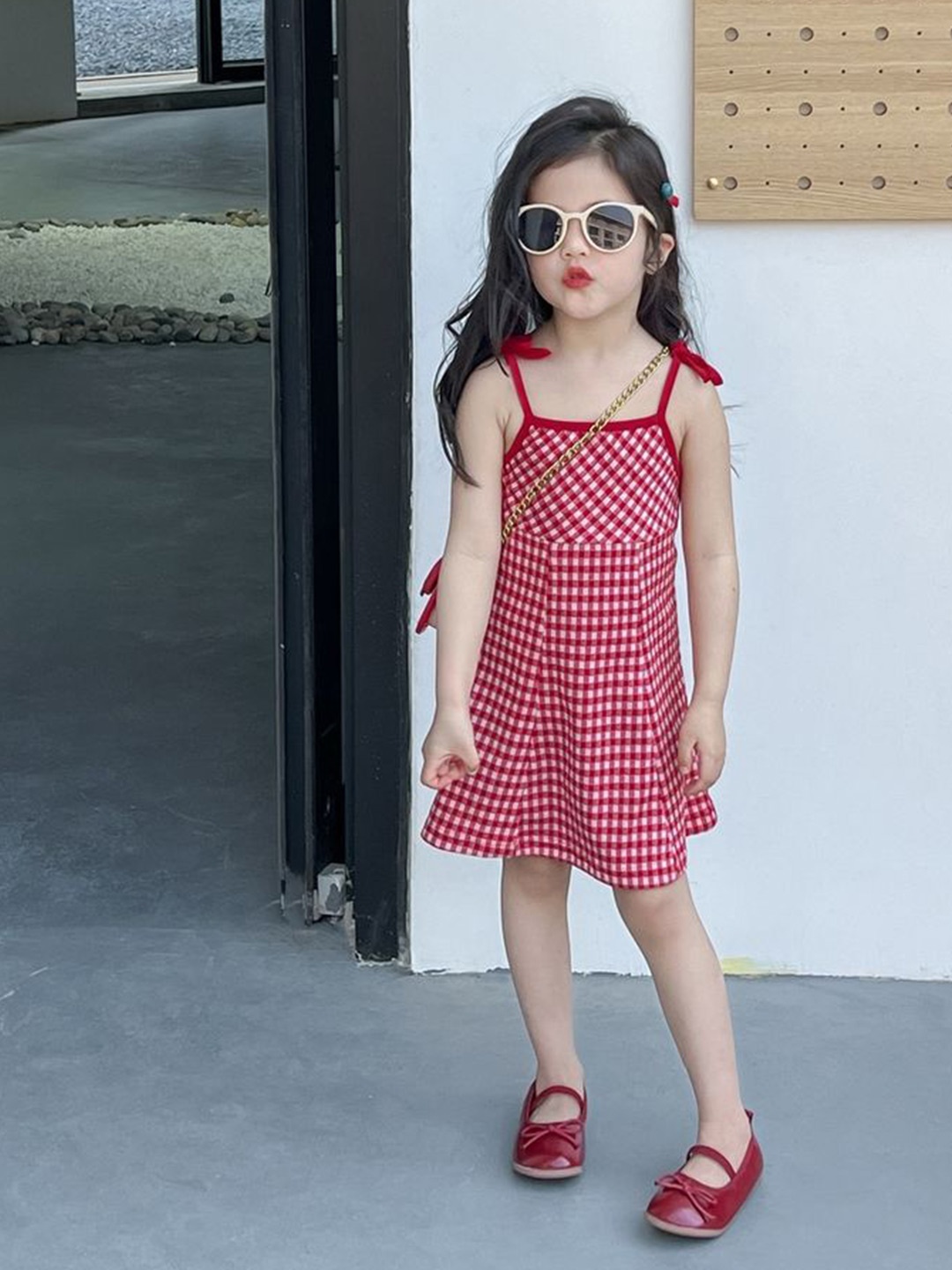 

LULU & SKY Checked A-Line Dress, Red