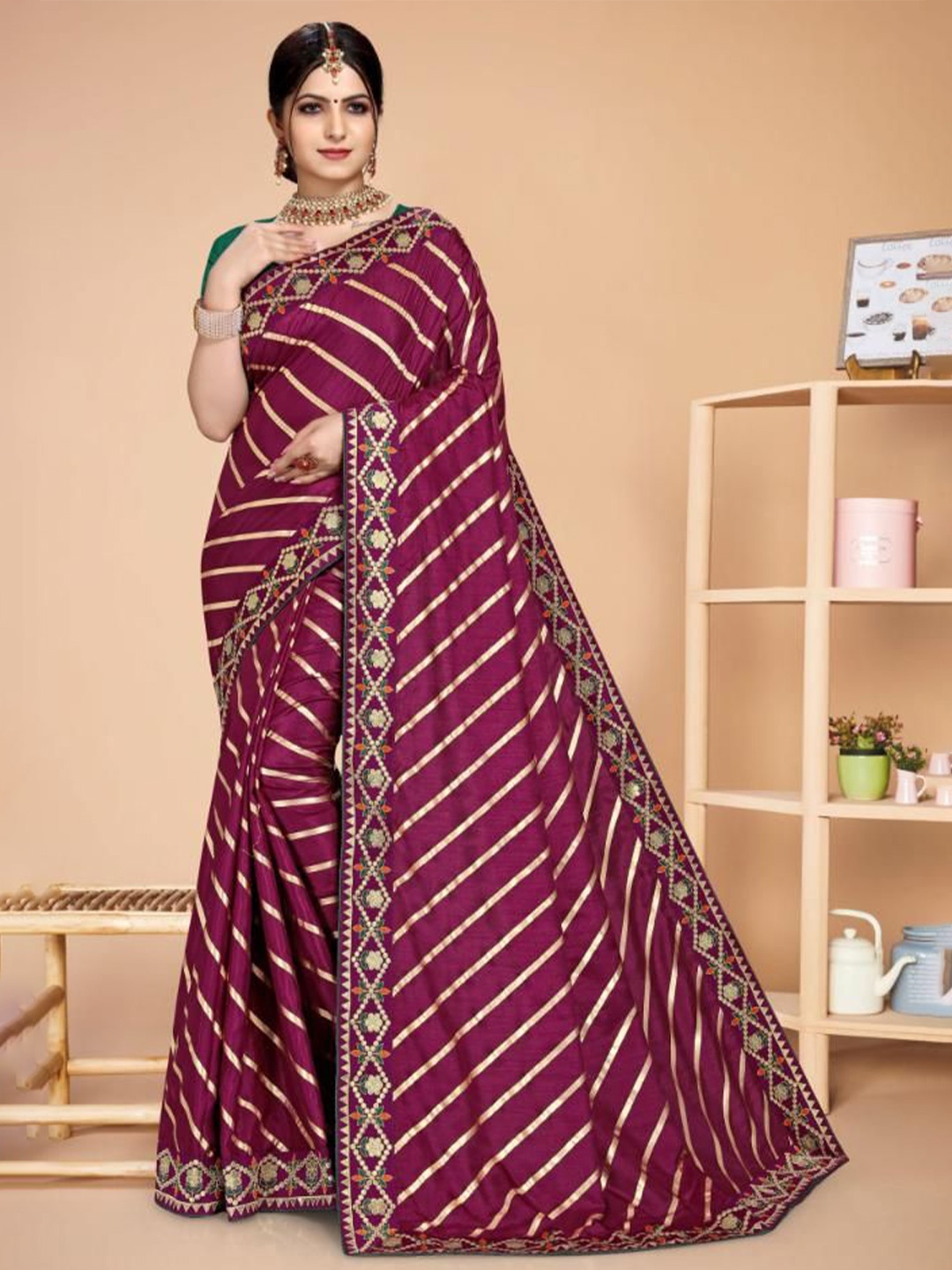 

AKSH FASHION Leheriya Embroidered Pure Georgette Designer Leheriya Saree, Purple