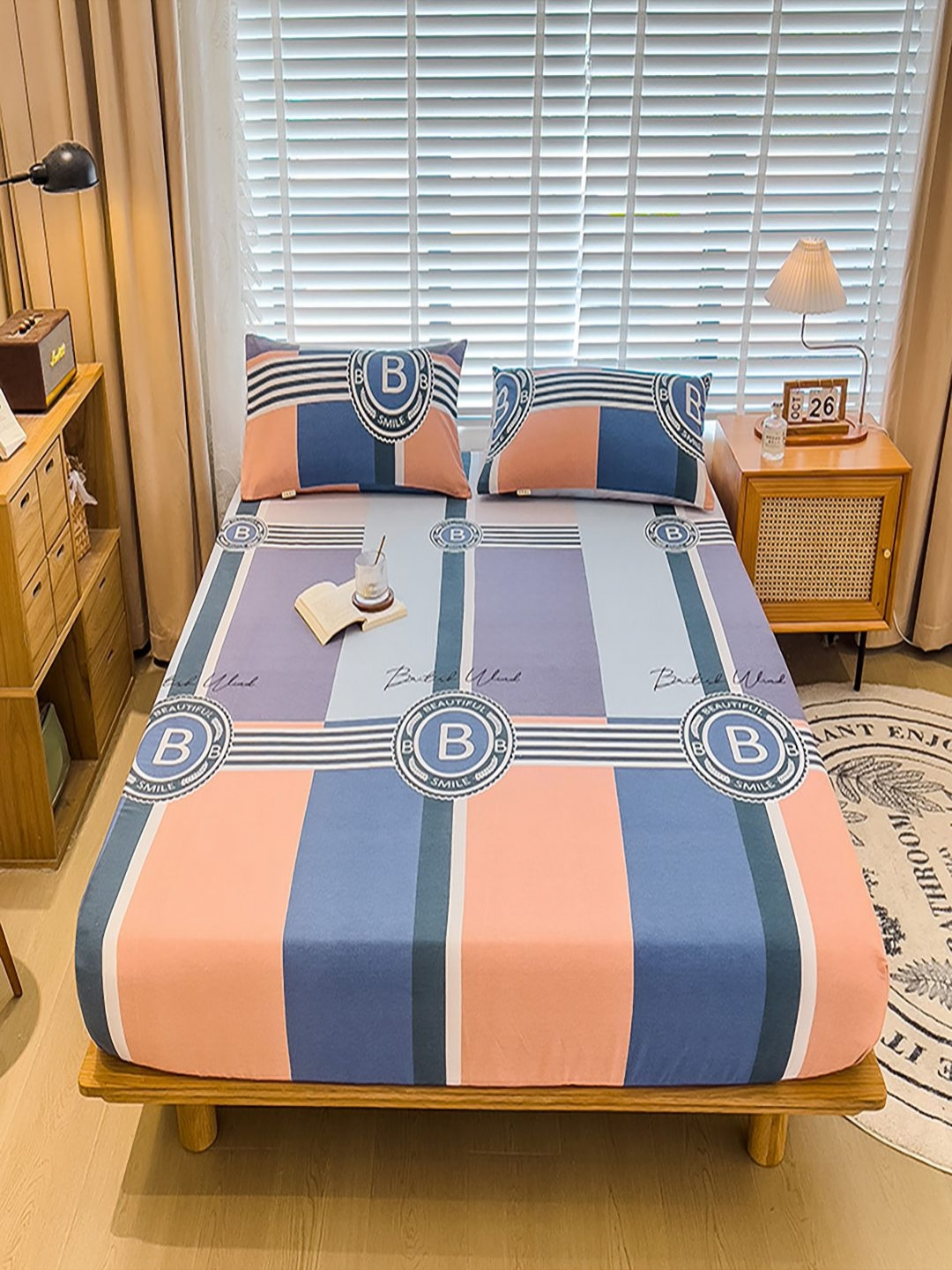

JC HOME Blue & Orange Geometric 220 TC King Bedsheet with 2 Pillow Covers