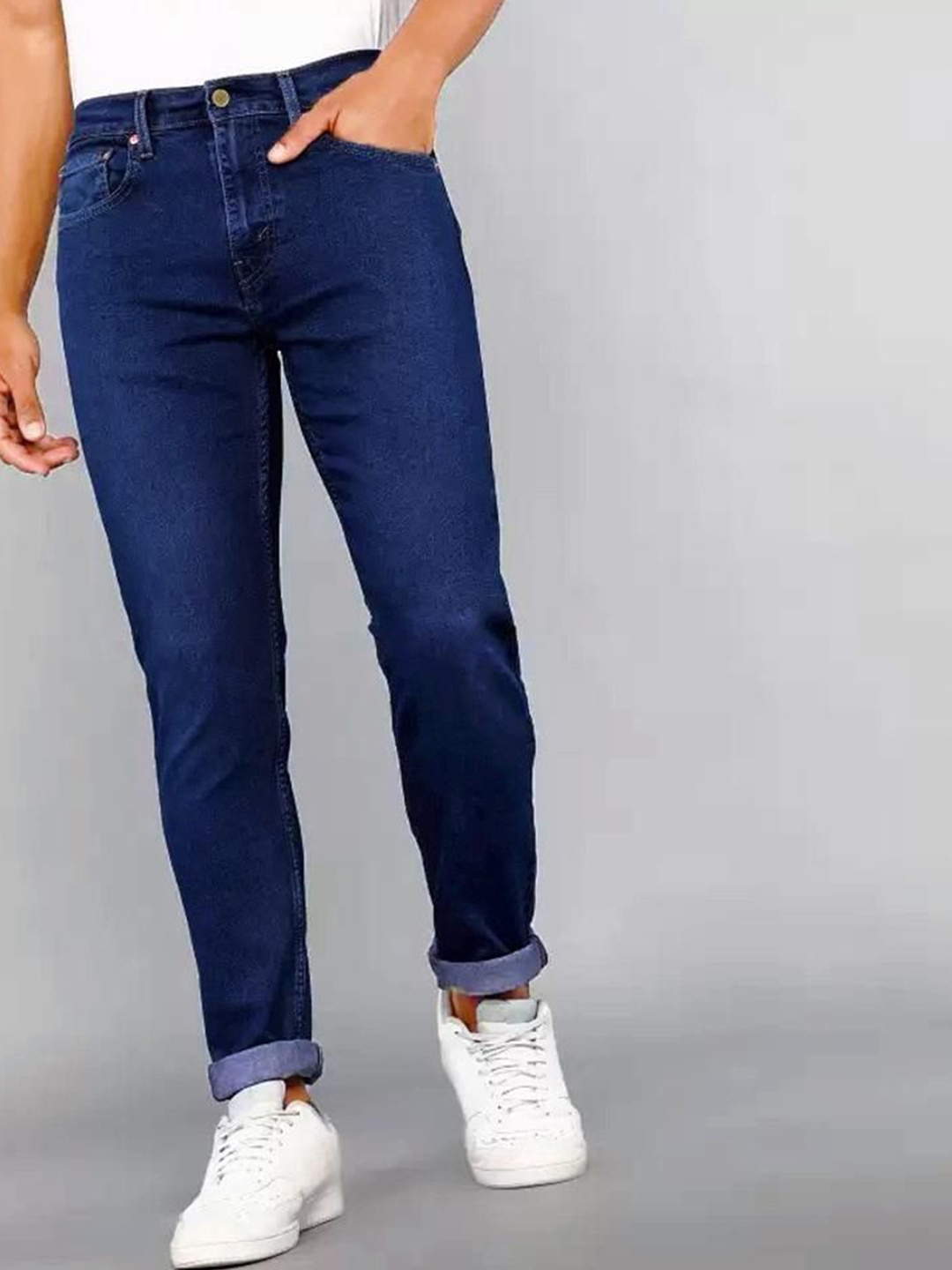 

fineblu Men Slash Knee Stretchable Jeans, Navy blue