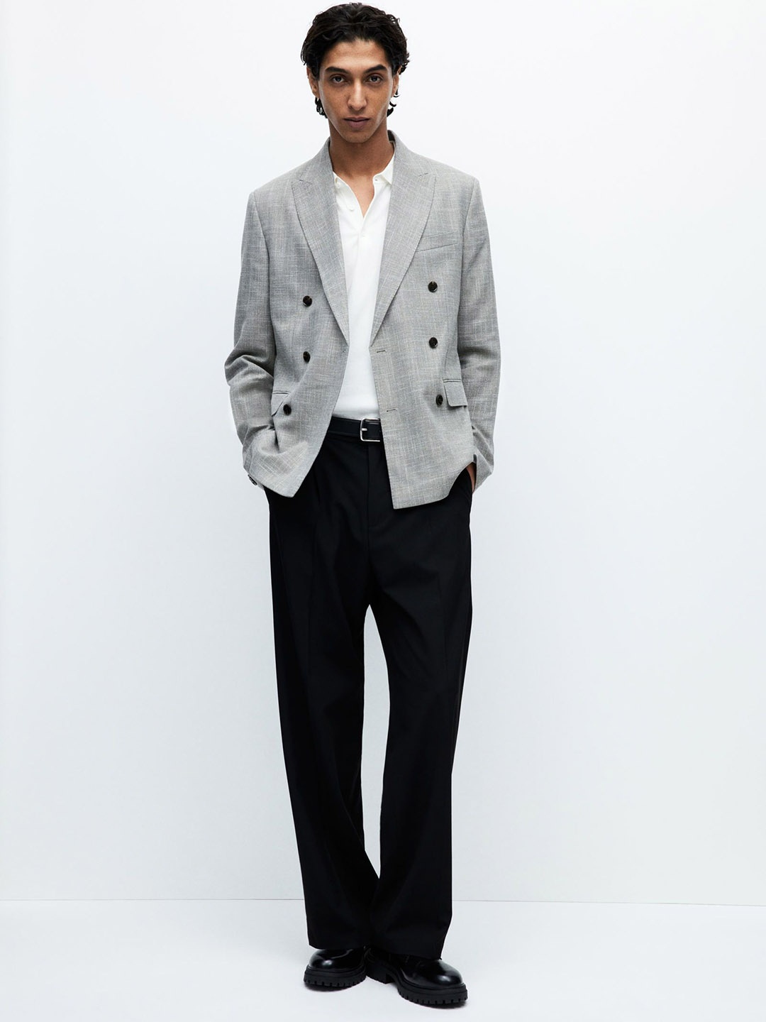 

H&M Regular Fit Double-Breasted Jacket, Beige