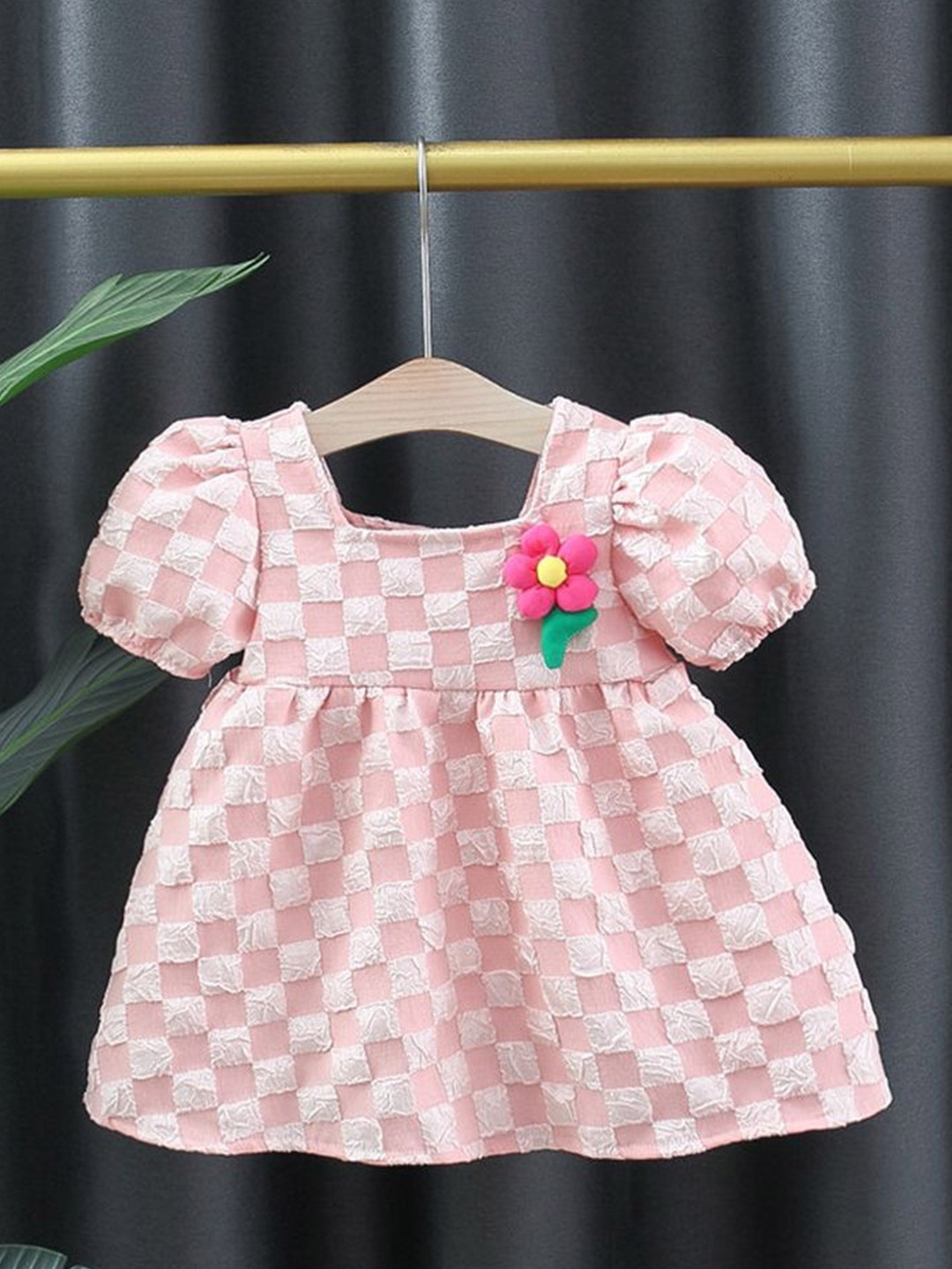 

LULU & SKY Polka Dot Print Puff Sleeve Fit & Flare Dress, Pink