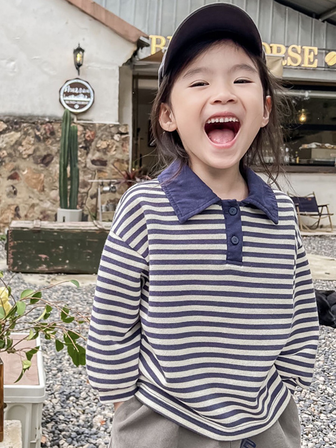 

LULU & SKY Kids Striped Henley Neck Extended Sleeves Pockets T-shirt, Blue