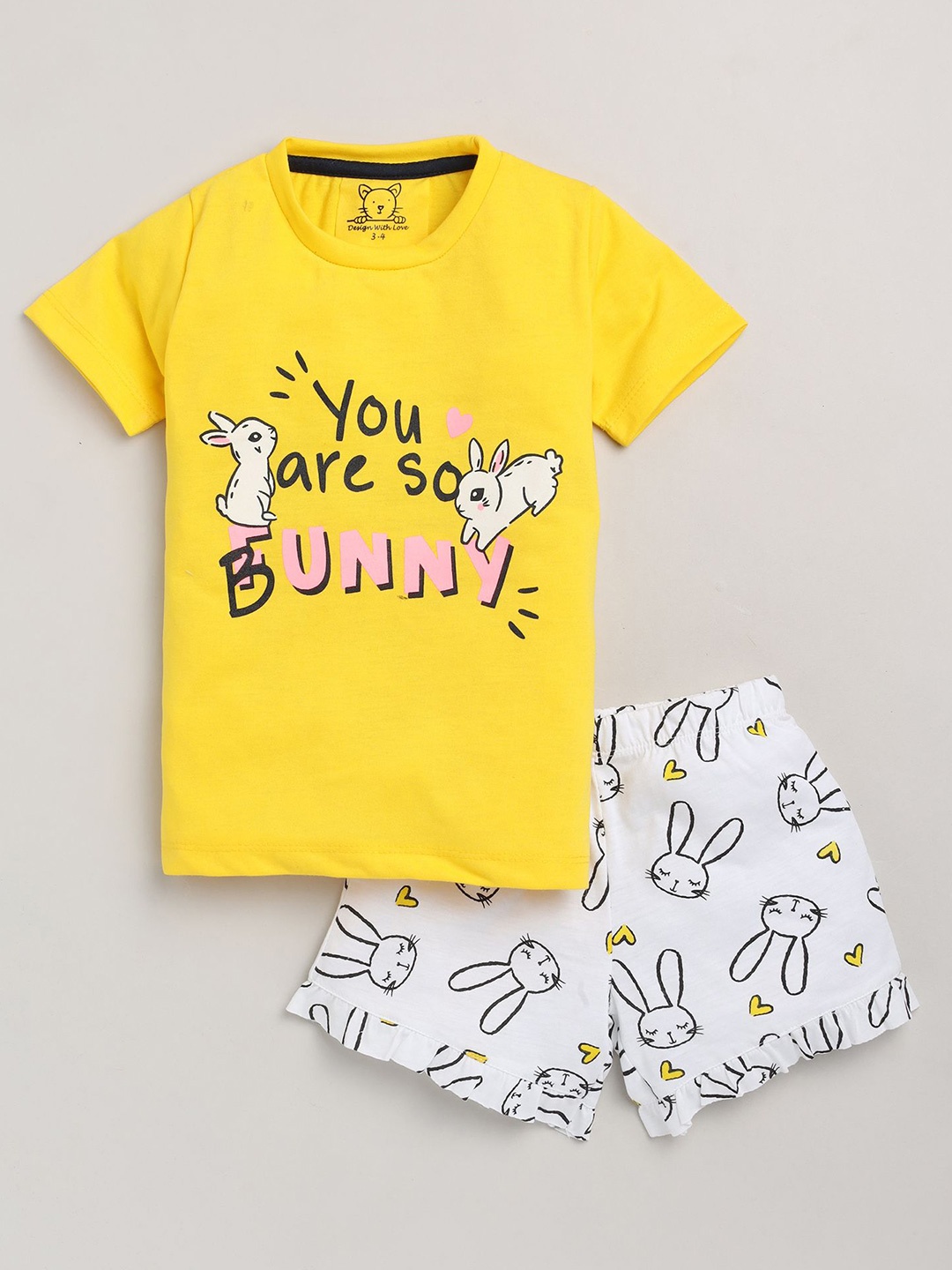 

YK Girls Printed T-shirt with Shorts, Yellow