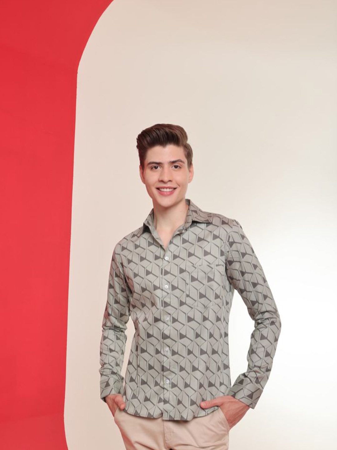 

Style Matters Men Standard Opaque Printed Semiformal Shirt, Green