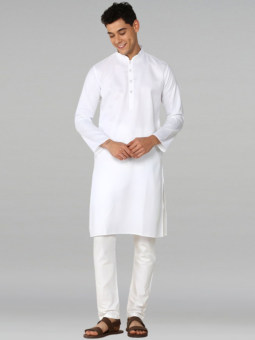 

PulseIQ Men Regular Pure Cotton Kurta with Trousers, White