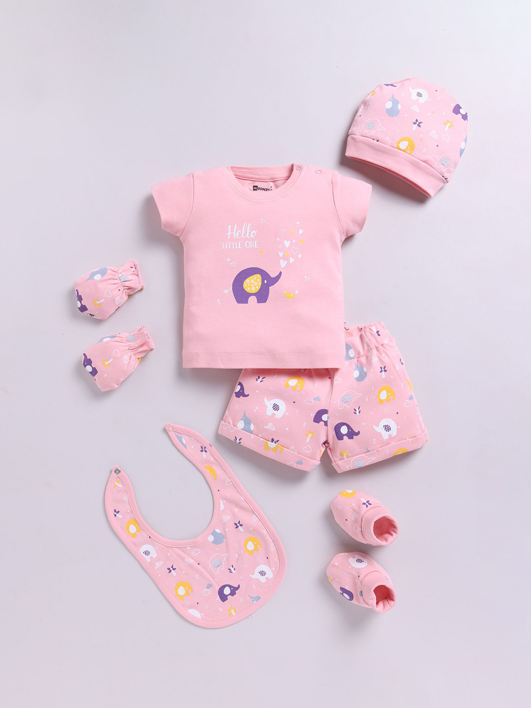 

MooNKids Infants 5-Pcs Printed Baby Apparel Gift Set, Pink