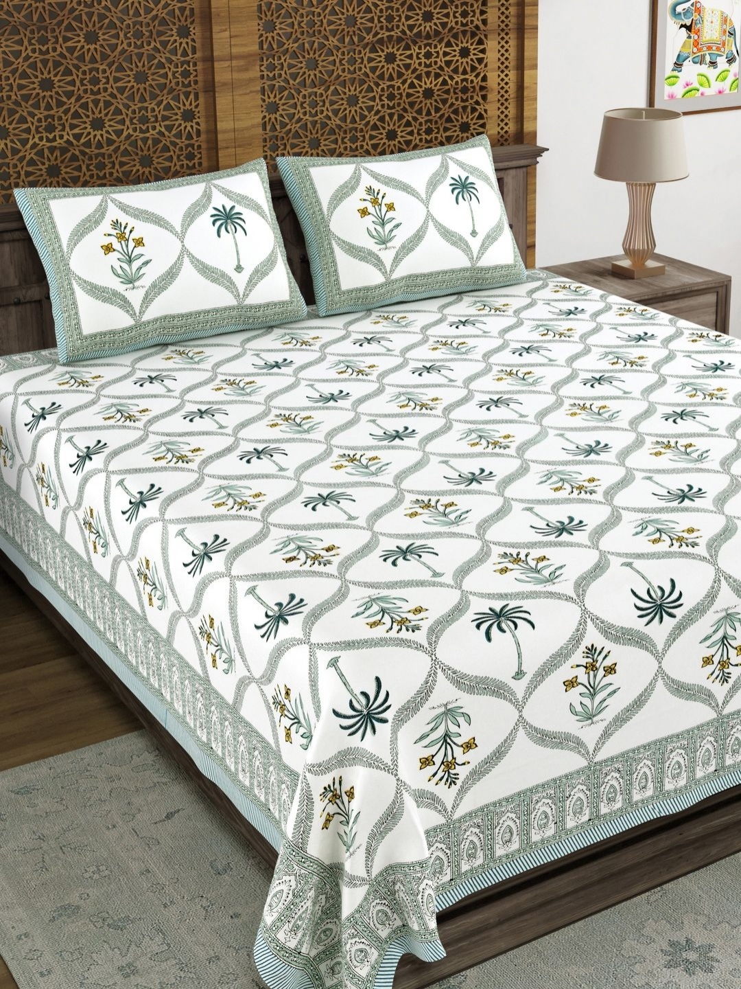 

BLOCKS OF INDIA White & Black Ethnic Motifs 210 TC King Bedsheet with 2 Pillow Covers