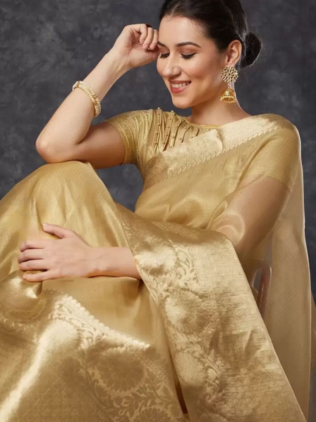 

DIVASTRI Woven Design Zari Tissue Banarasi Saree, Gold
