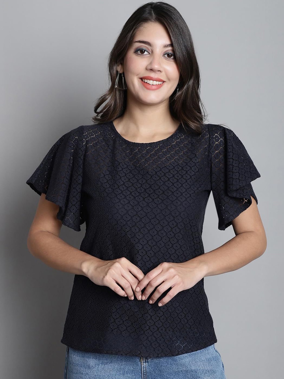 

SZN Flutter Sleeve Cotton Top, Charcoal