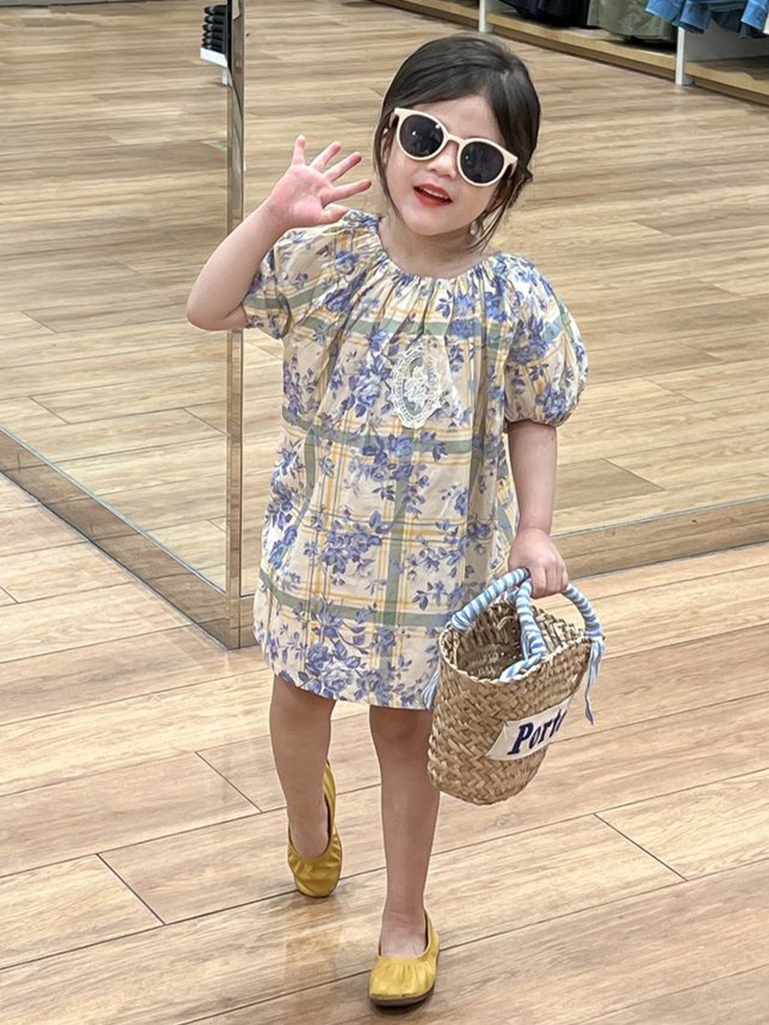 

LULU & SKY Floral Print Flutter Sleeve A-Line Dress, Multi