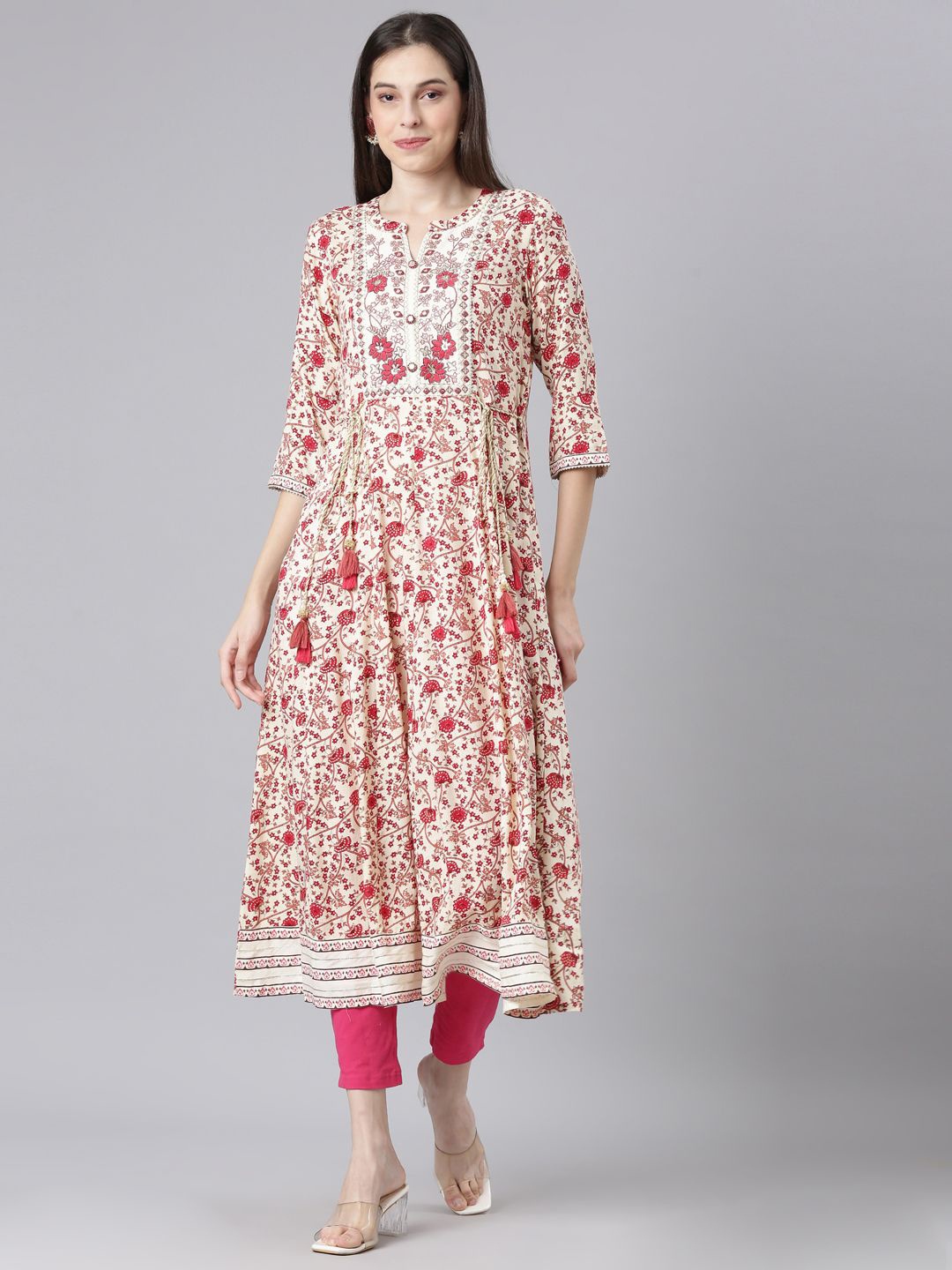 

Neerus Floral Print Maxi Dress, Cream