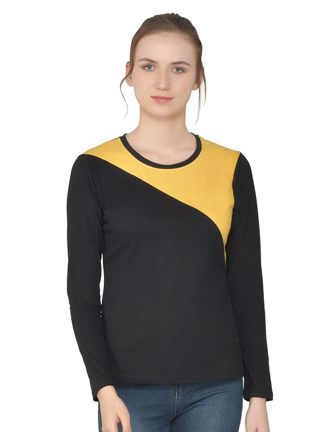 

BEYOU FASHION Women Colourblocked Applique Slim Fit T-shirt, Black