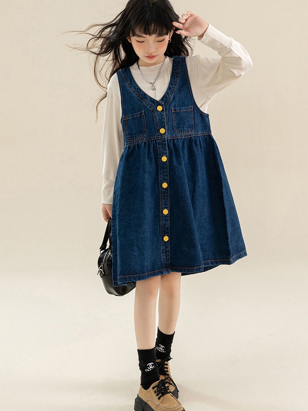 

LULU & SKY Pinafore Dress, Navy blue