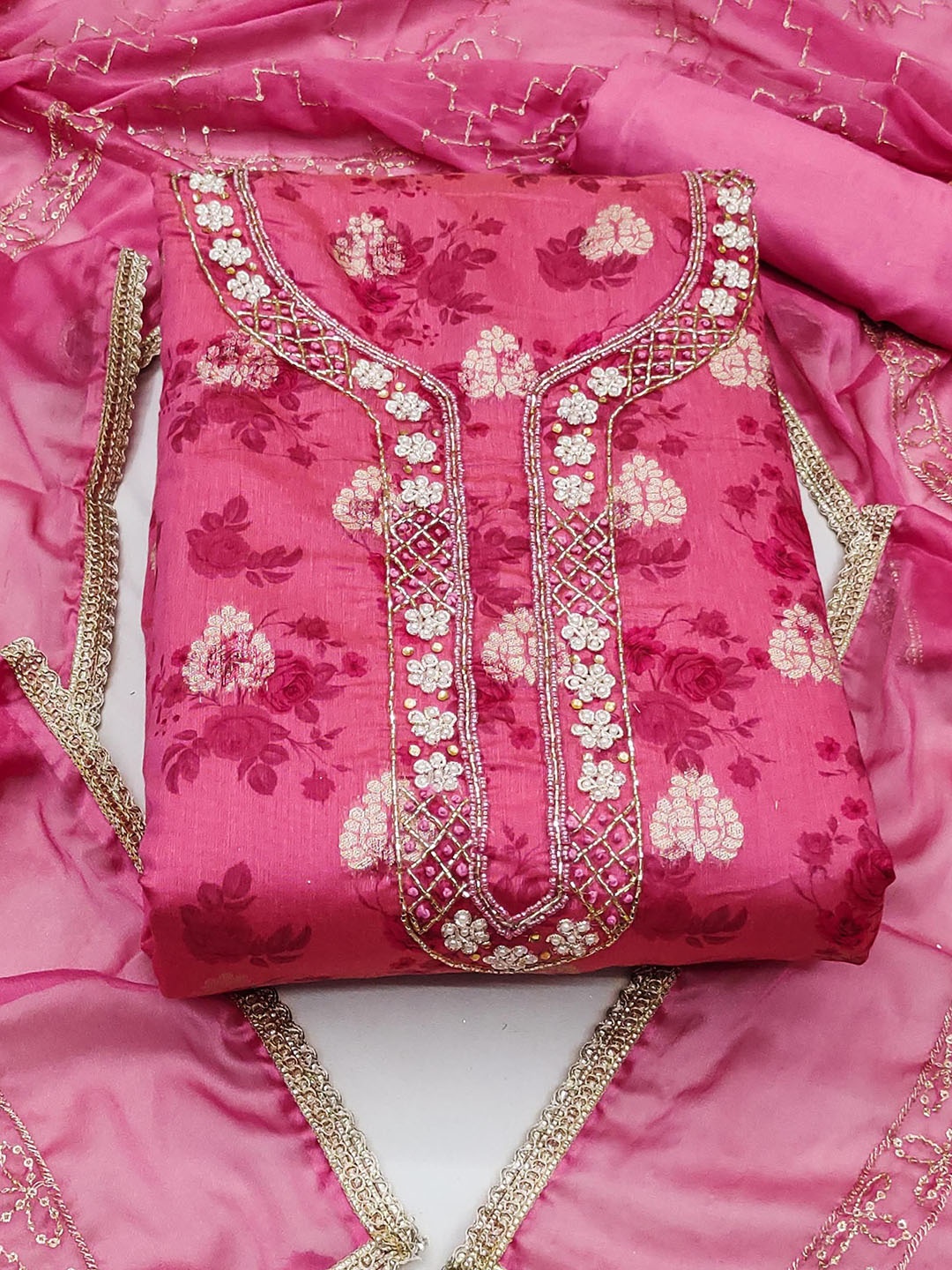 

SHADOW & SAINING Semi-Stitched Dress Material, Pink