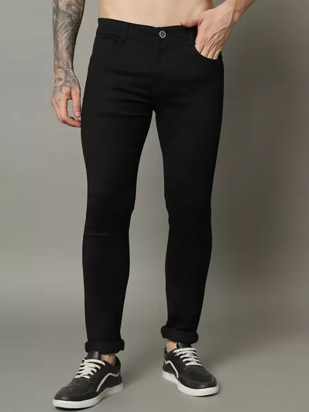 

COMFITS Men Classic Slash Knee Stretchable Jeans, Black
