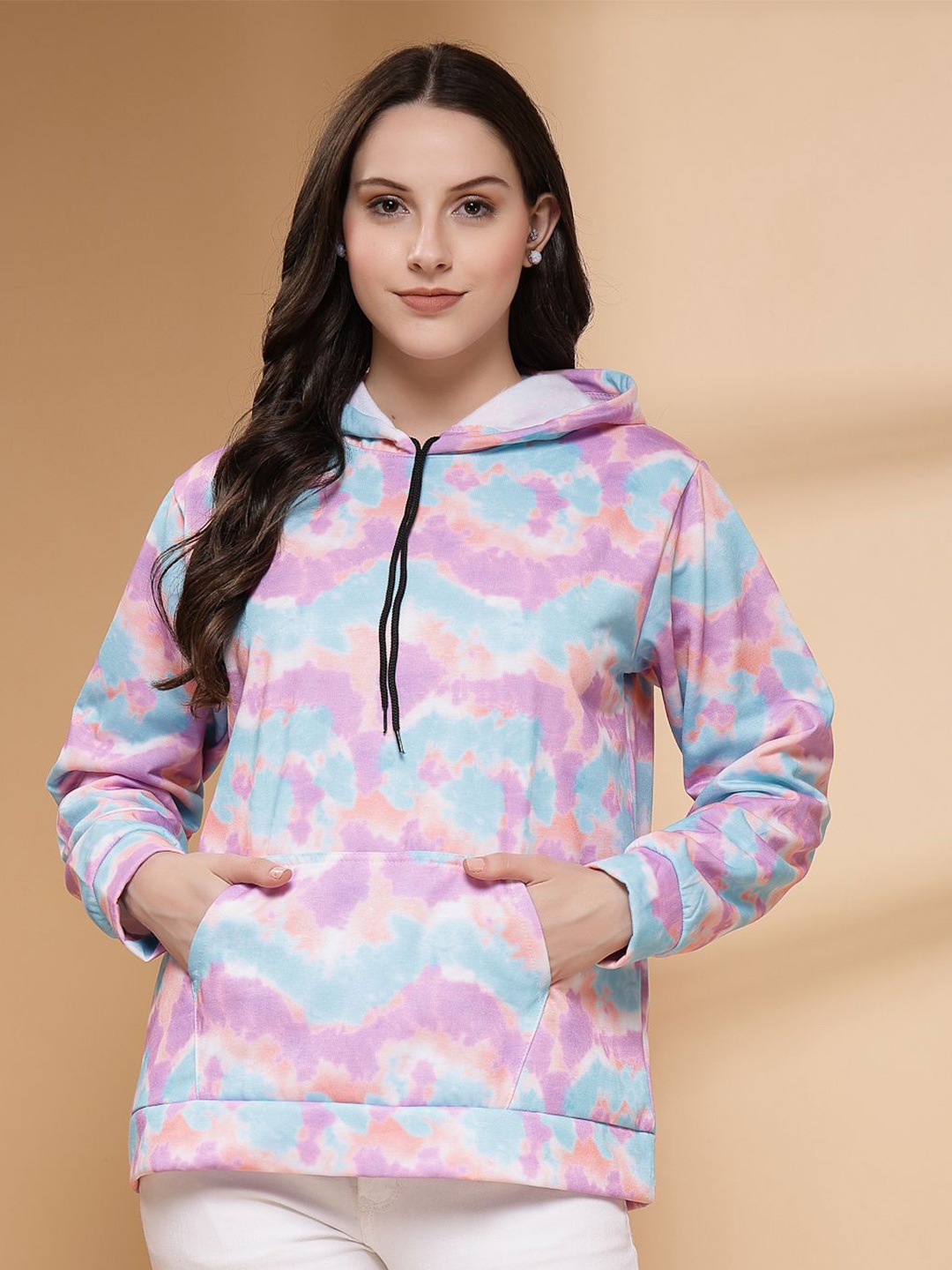 

RATSHIKA Women Printed Hooded Sweatshirt, Purple