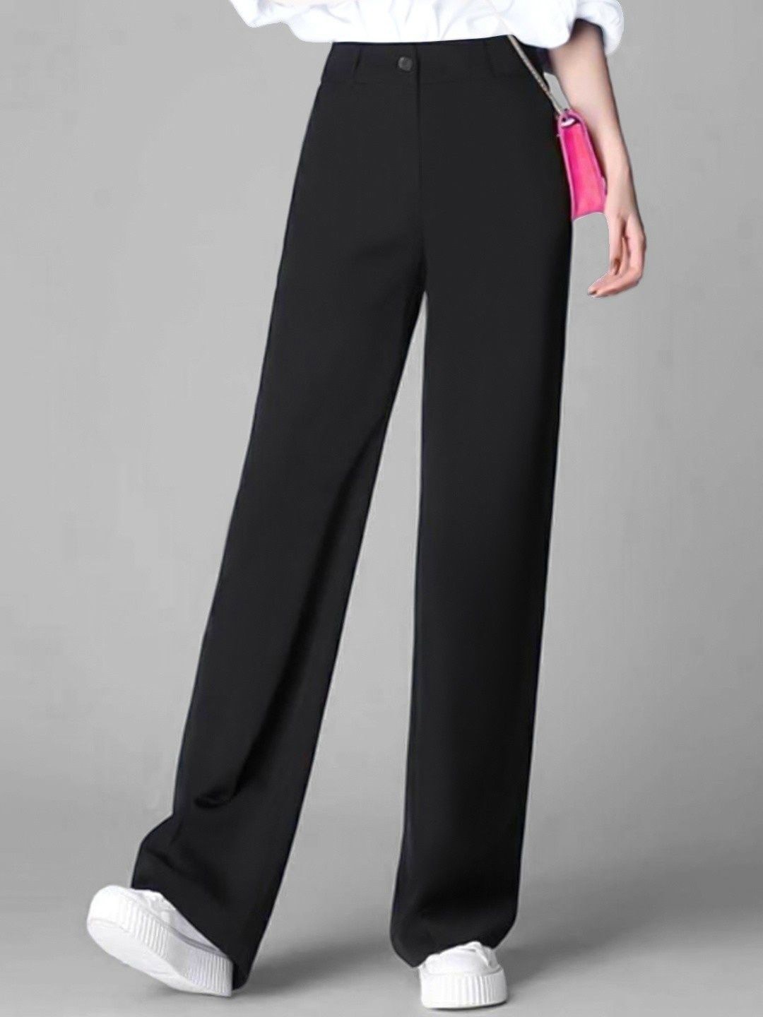 

BAESD Women Relaxed Straight Leg High-Rise Trousers, Black