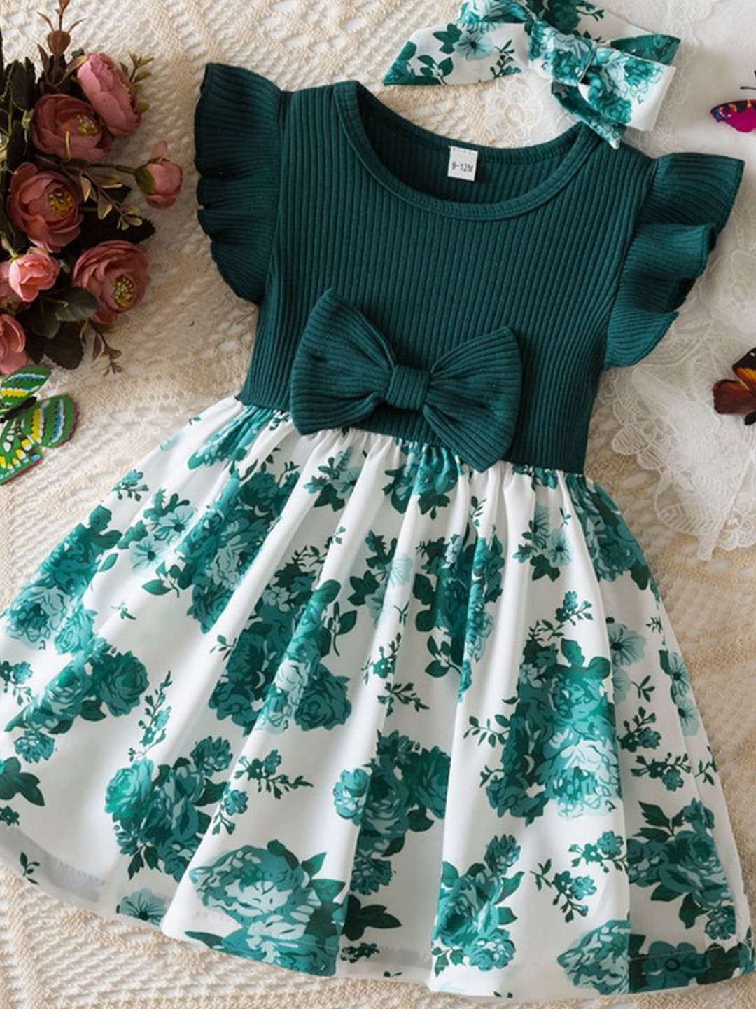 

LULU & SKY Floral Print Peplum Dress, Green