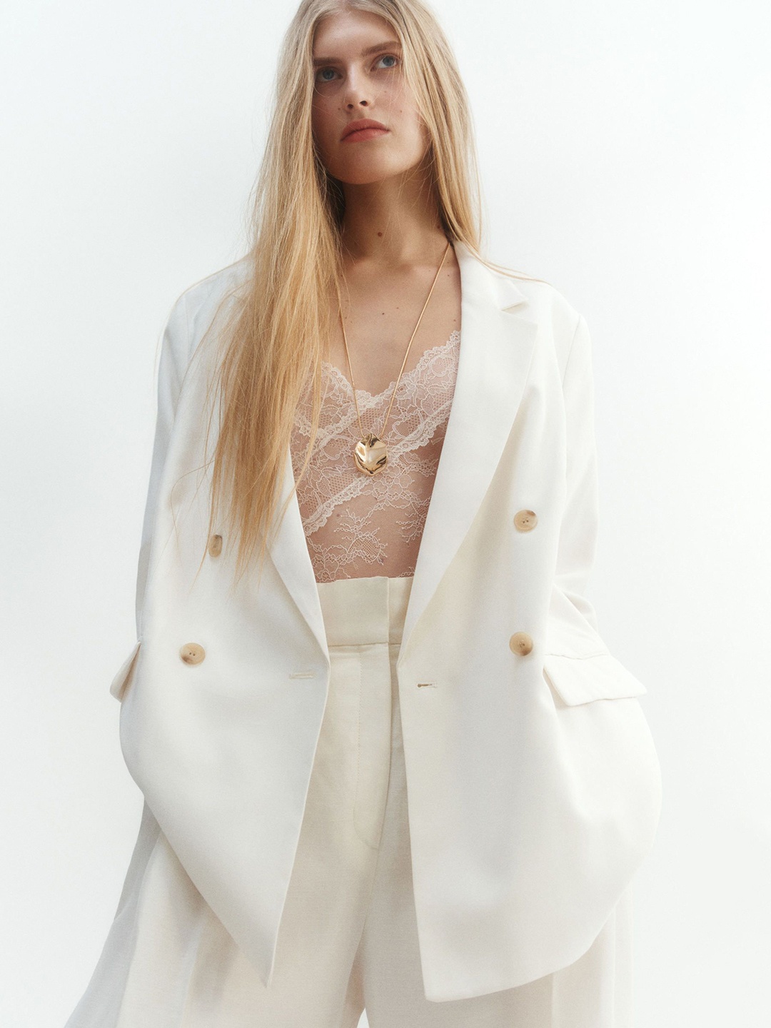 

H&M Double-Breasted Blazer, White