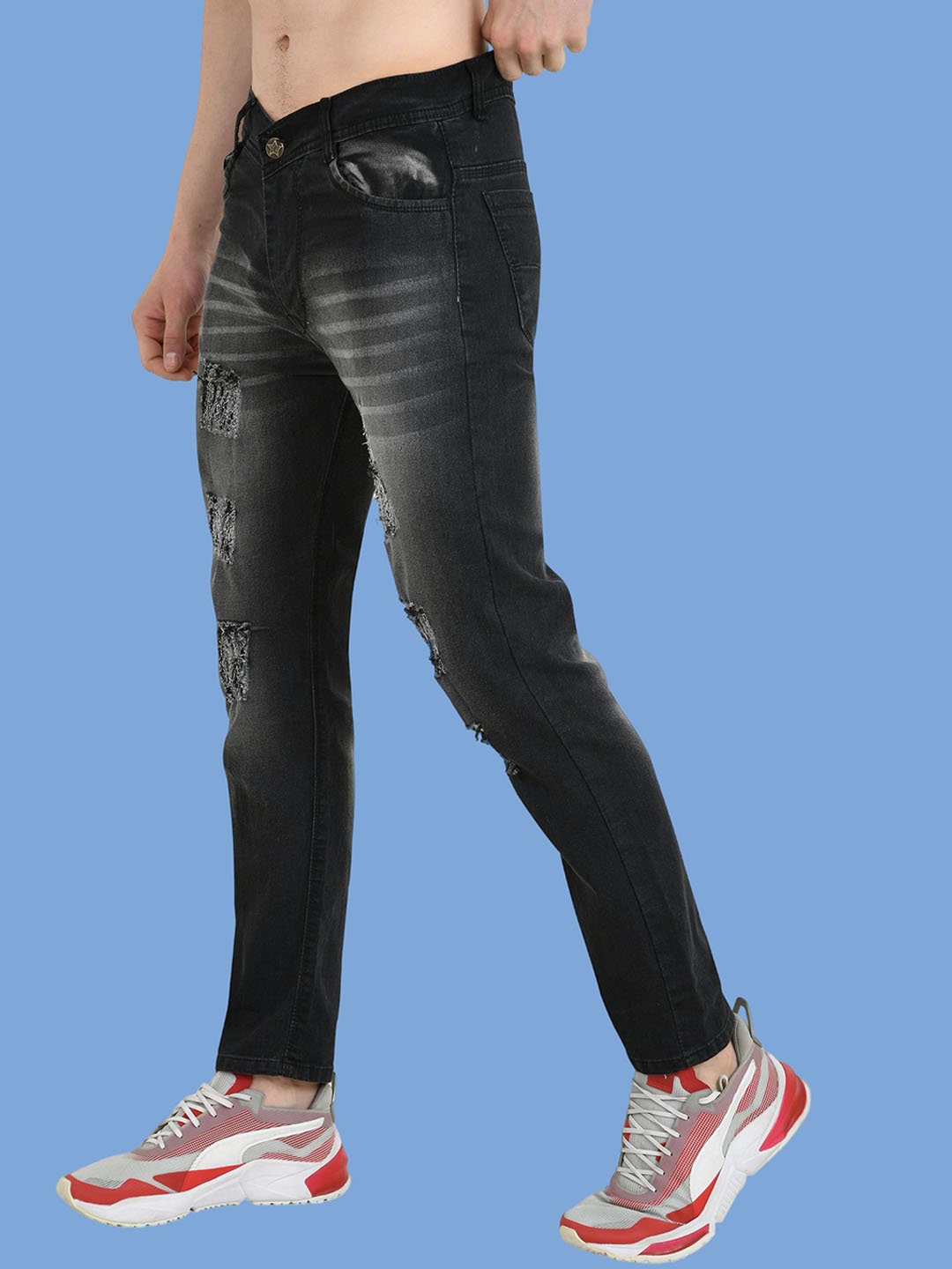 

COMFITS Men Classic Mildly Distressed Light Fade Stretchable Jeans, Grey