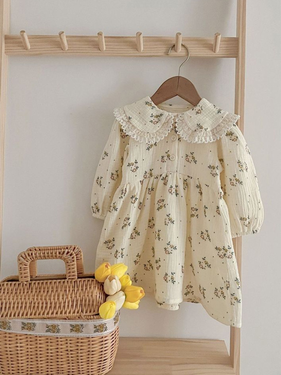 

LULU & SKY Floral Print Puff Sleeve A-Line Dress, Beige