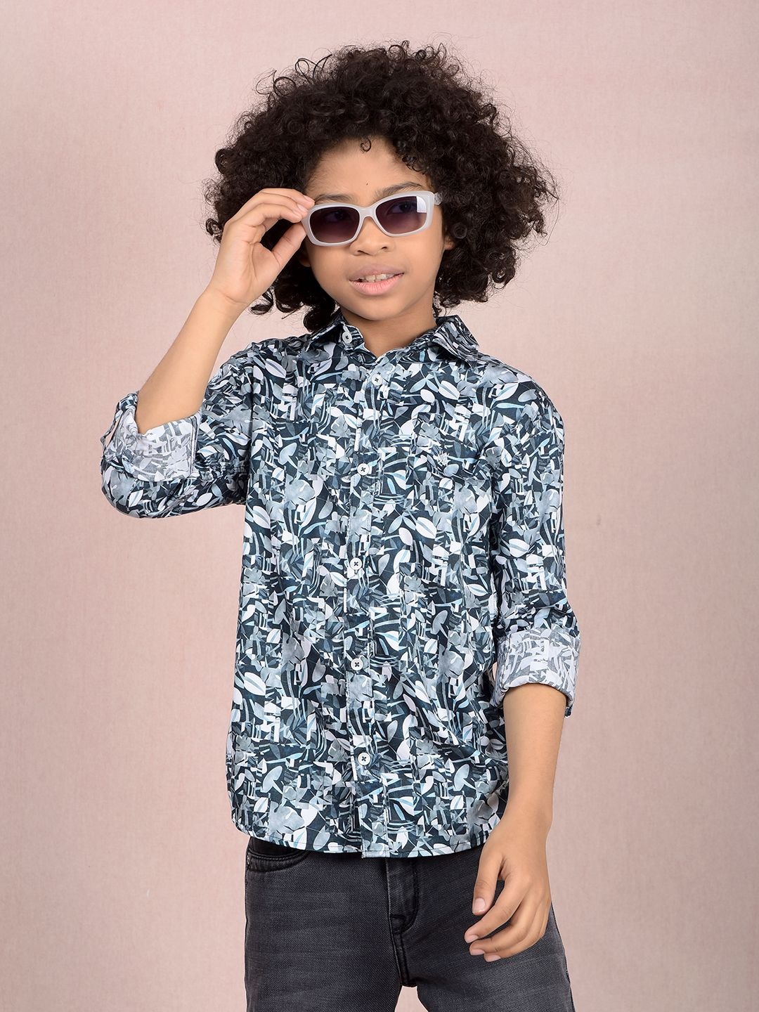 

Crimsoune Club Boys Classic Slim Fit Floral Opaque Printed Casual Shirt, Blue