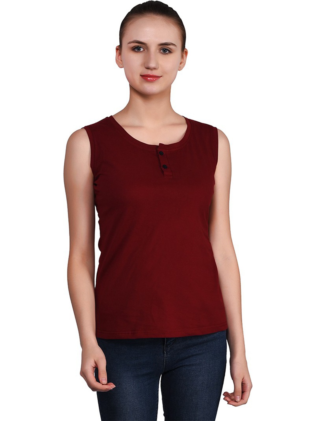 

BEYOU FASHION Women Henley Neck Pockets Slim Fit T-shirt, Maroon