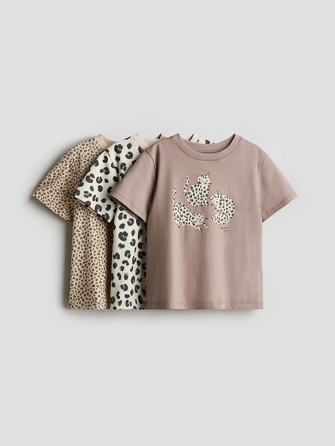 

H&M 3-Pack Printed Jersey Tops, Beige