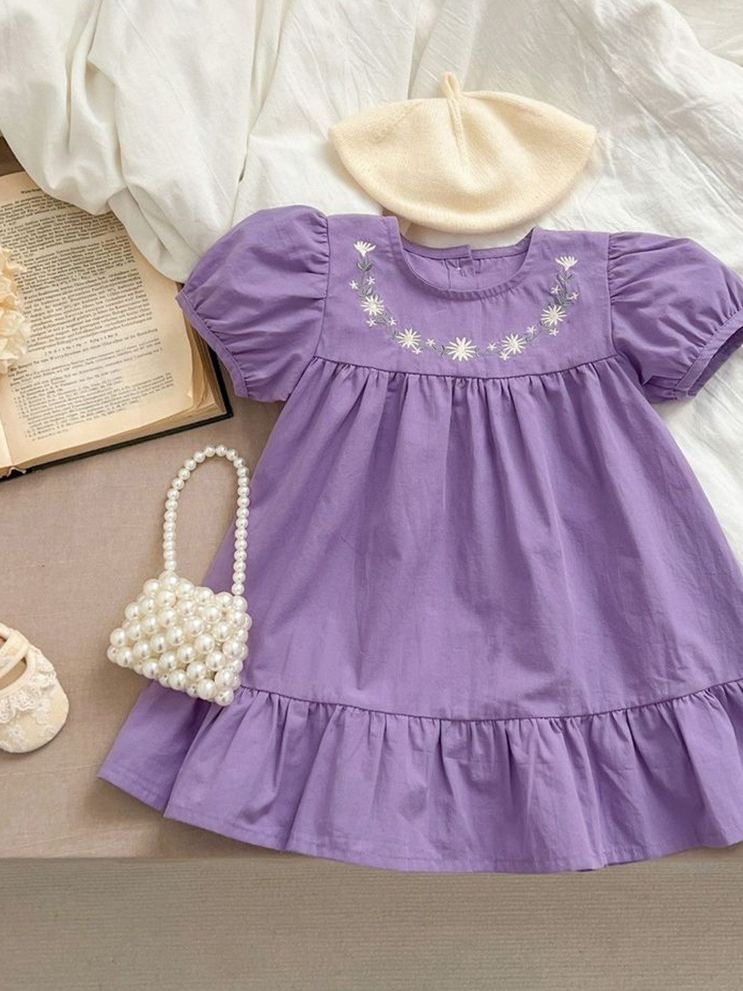 

LULU & SKY Puff Sleeve A-Line Dress, Purple