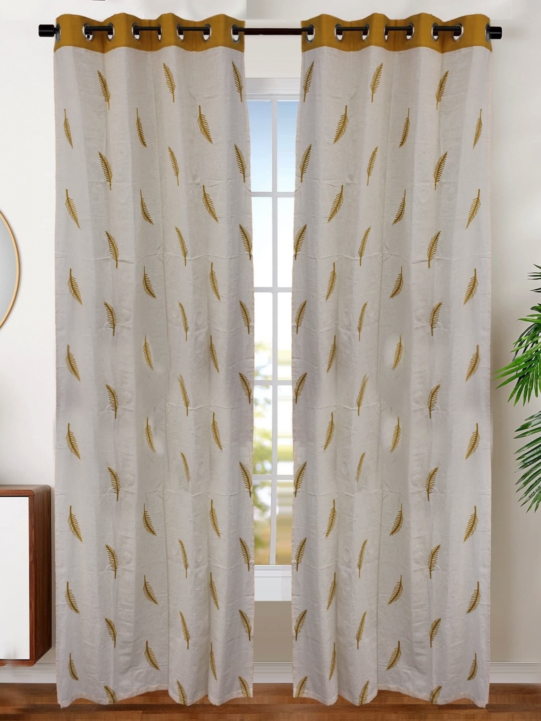 

Dekor World Yellow Set of 2 Embroidered Long Door Curtain