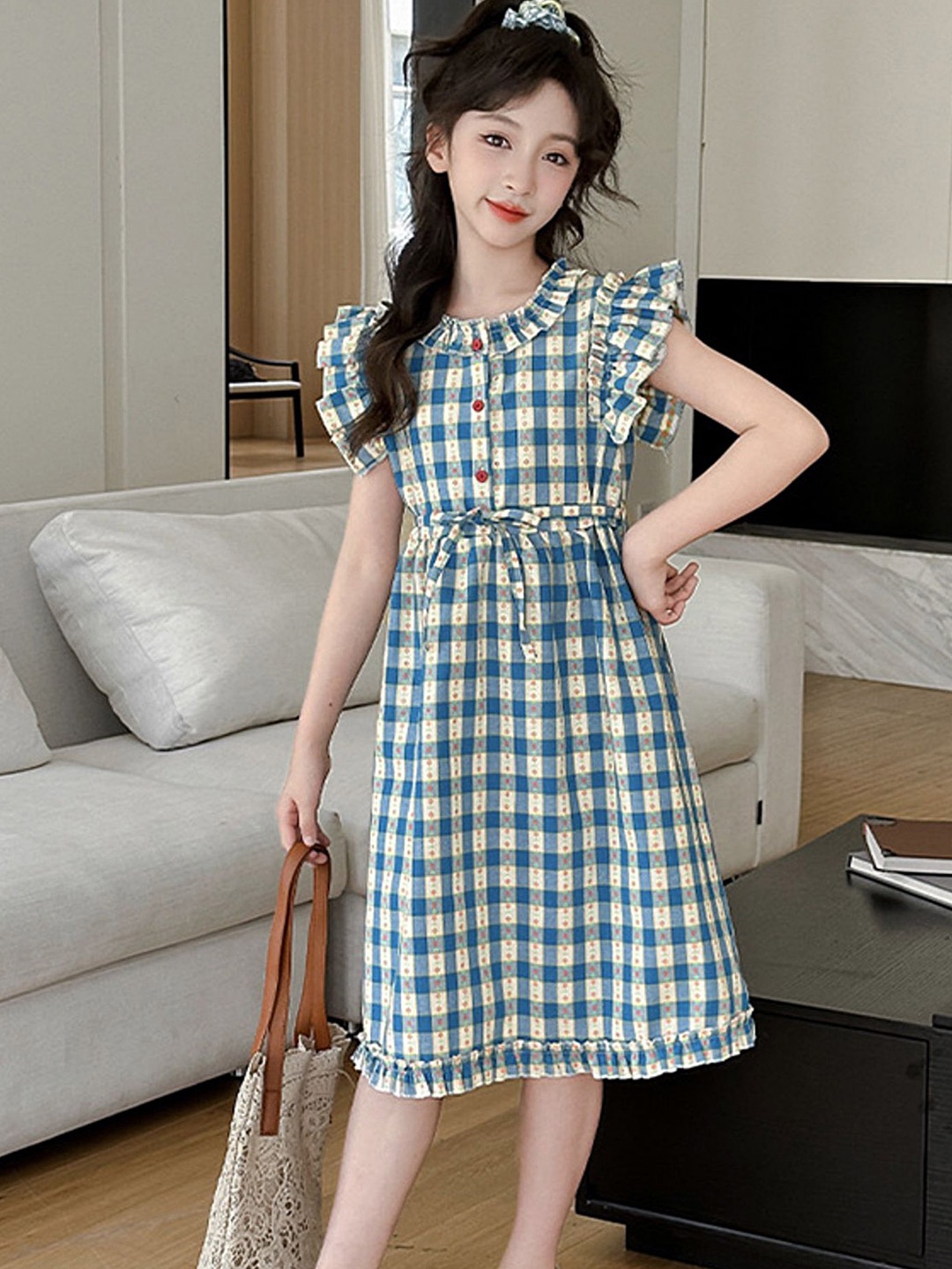 

LULU & SKY Checked A-Line Dress, Blue