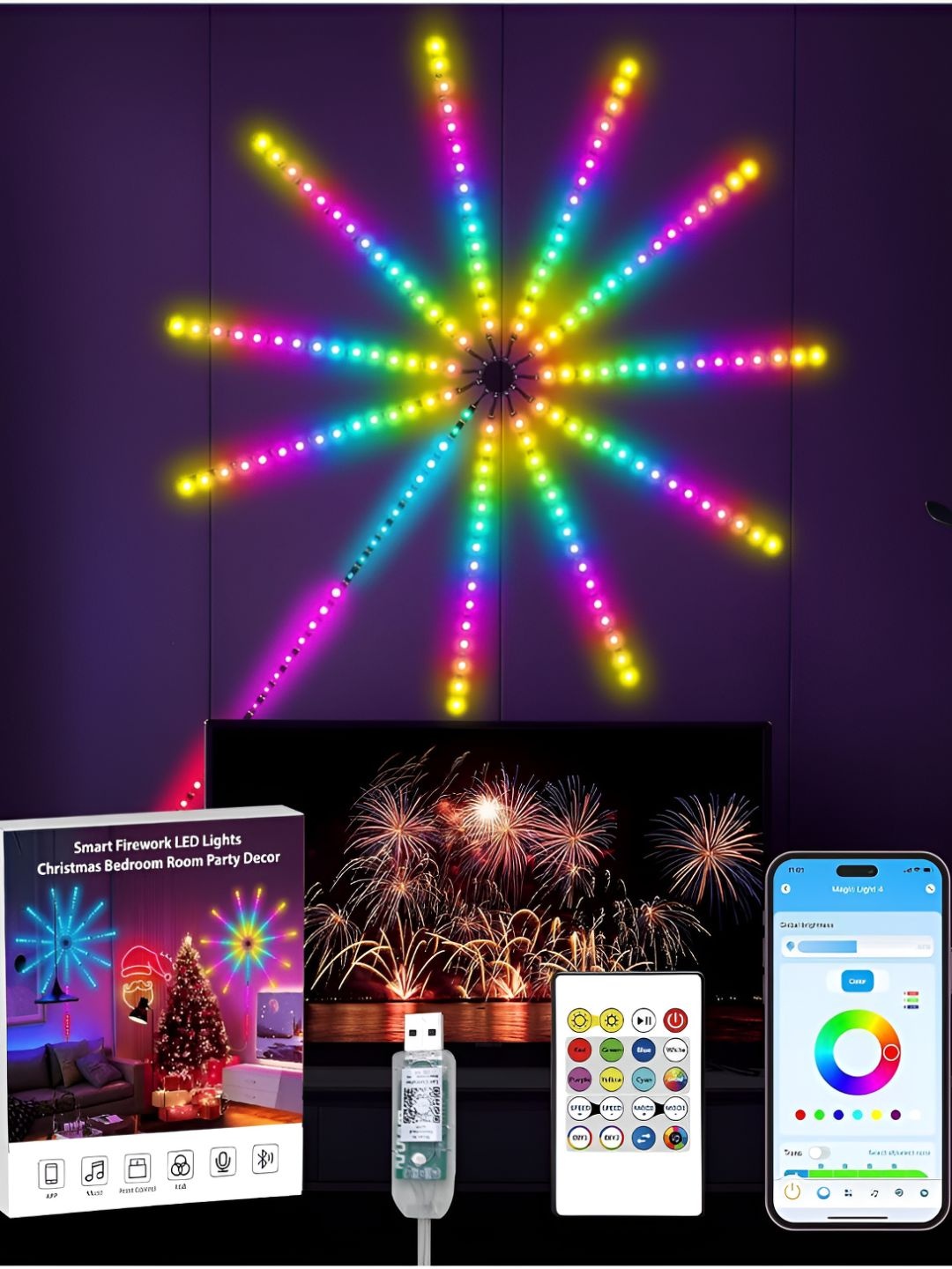 

XERGY Led Firework Lights, Smart Indoor Led Strip Lights RGB Color (5V, USB Powered), Yellow