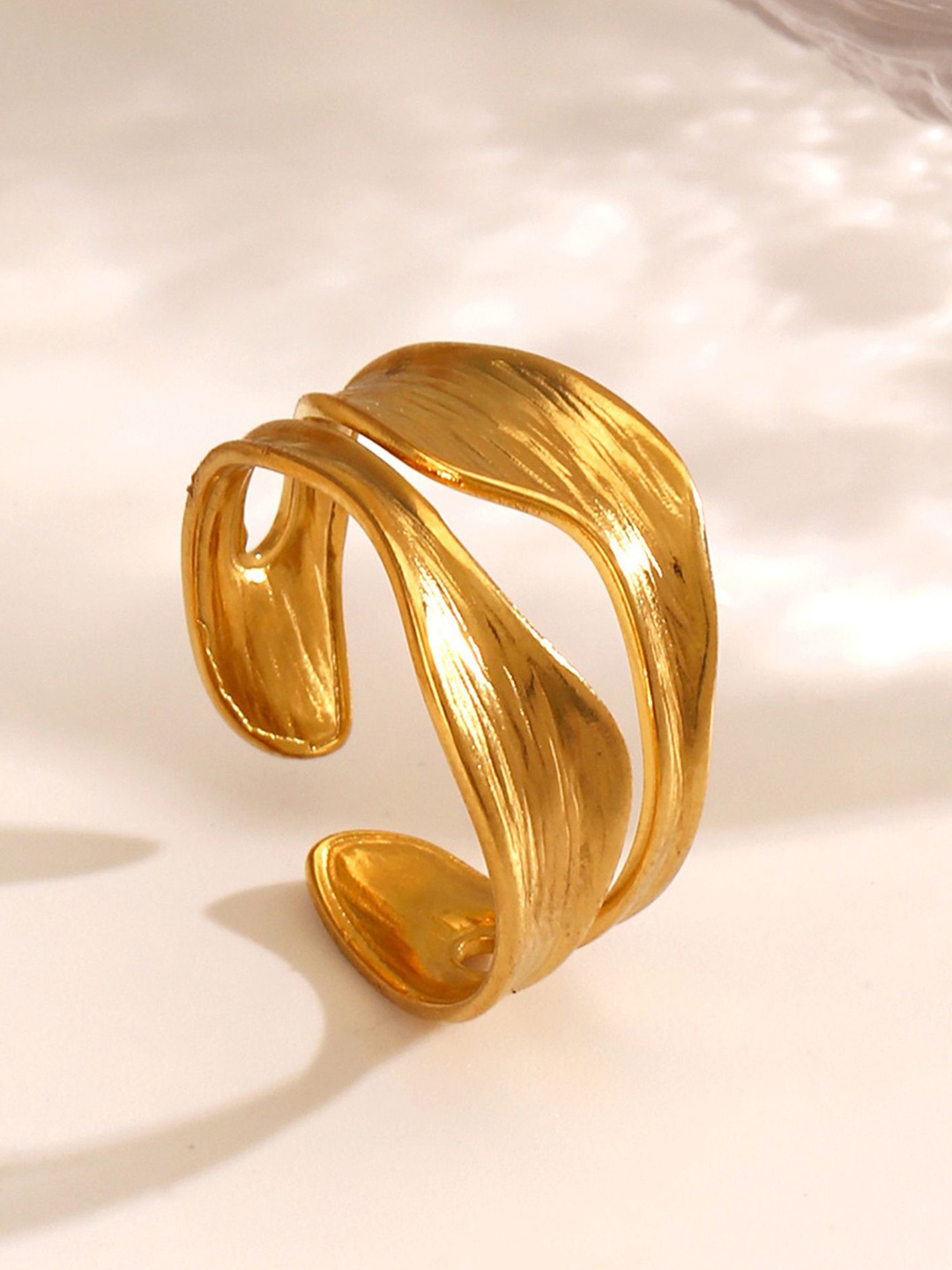 

LULU & SKY Hallow Detail Adjustable Stainless Steel Finger Ring, Gold