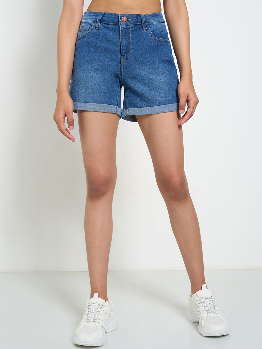 

SF JEANS by Pantaloons Women Skinny Fit High-Rise Fashion Shorts, Blue