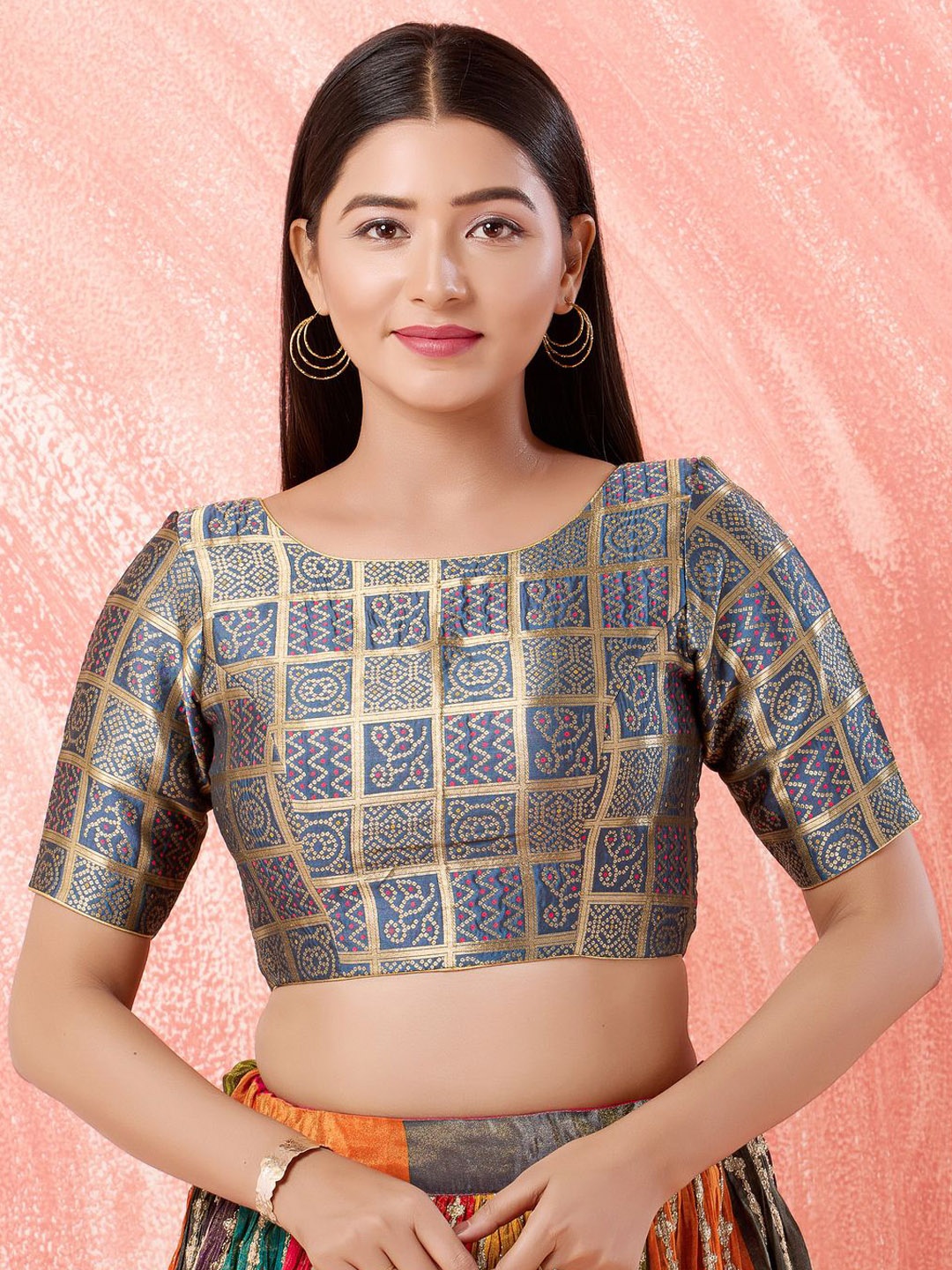 

VAMAS - THE DESIGNER BLOUSES Women Boat Neck Padded Saree Blouse, Grey