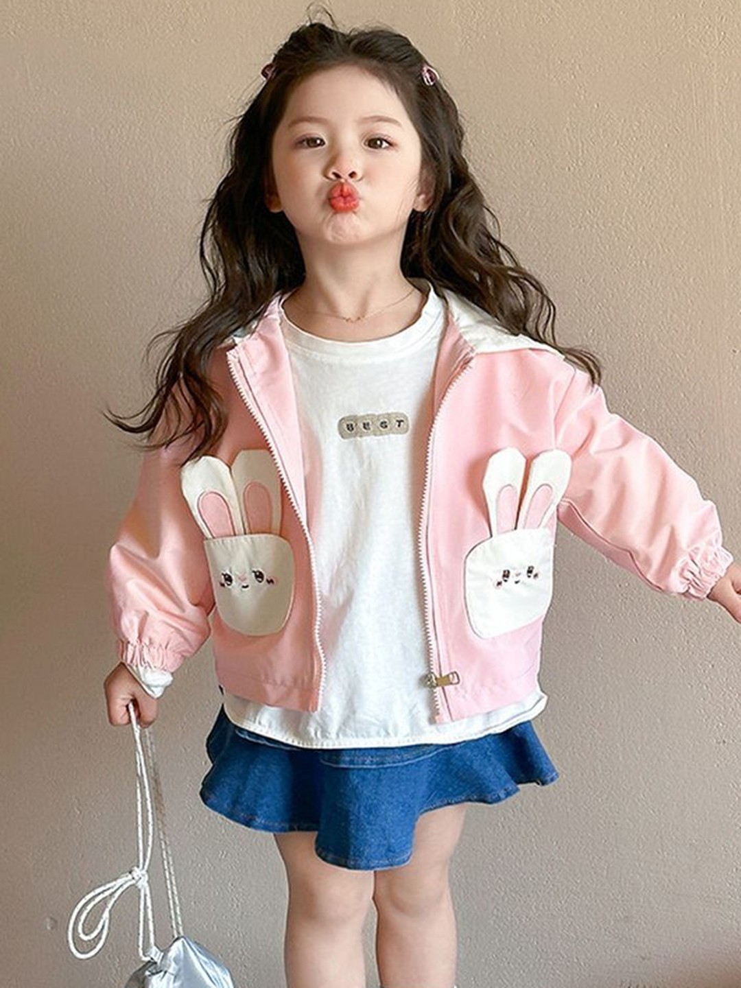 

LULU & SKY Girls Polyester Crop Bomber with Patchwork Jacket, Pink