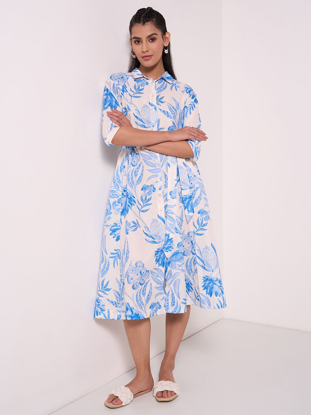 

AKKRITI BY PANTALOONS Floral Print A-Line Midi Dress, Blue