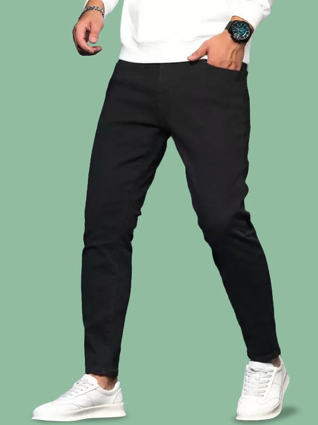 

COMFITS Men Classic Low Distress Stretchable Jeans, Black