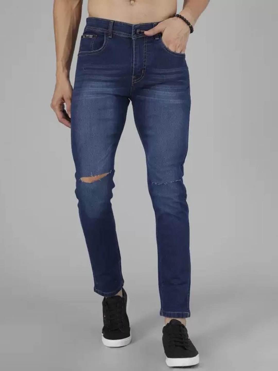 

COMFITS Men Classic Slash Knee Heavy Fade Stretchable Jeans, Blue